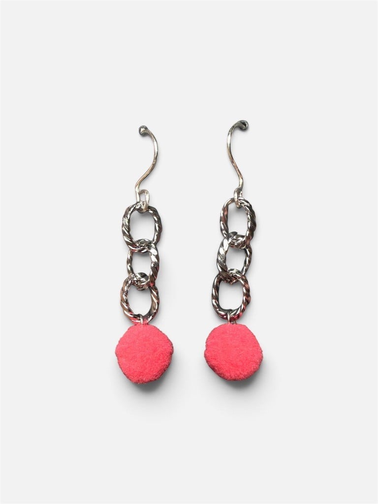 Roze Pom Pom Oorbellen