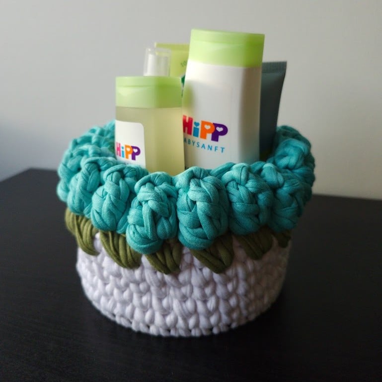 Turquoise gehaakt mandje voor de babykamer | Handgemaakte opberger - 150671 Turquoise gehaakt mandje voor de babykamer | Handgemaakte opberger