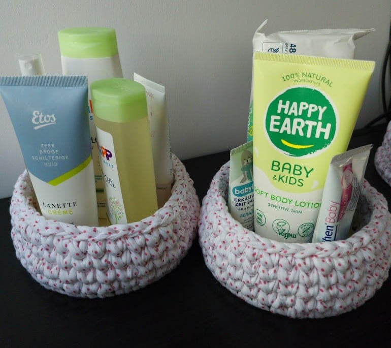 Set van 3 gestippelde gehaakte mandjes | Babykamer opbergset - 150624 Set van 3 gestippelde gehaakte mandjes | Babykamer opbergset
