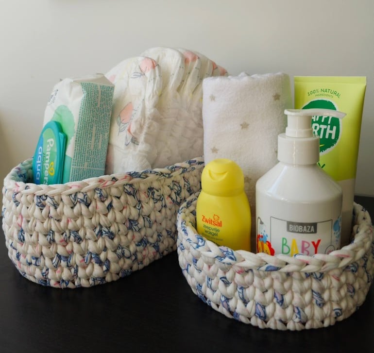 Gehaakte opbergmanden set van 2 met Stitch afbeelding | Babykamer - 155009 Gehaakte opbergmanden set van 2 met Stitch afbeelding | Babykamer