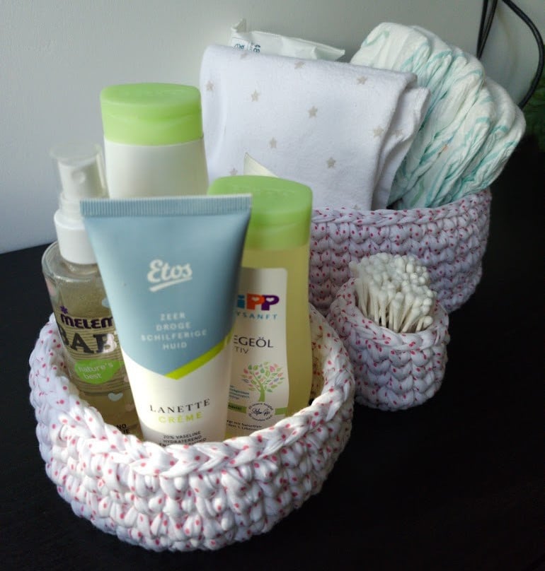 Set van 3 gestippelde gehaakte mandjes | Babykamer opbergset - 150626 Set van 3 gestippelde gehaakte mandjes | Babykamer opbergset