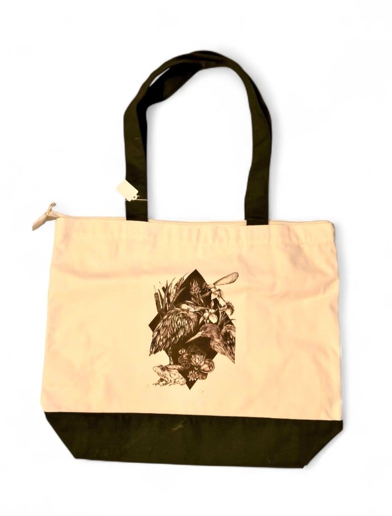 Tote bag met reigers en waterlelies – natuurillustratie