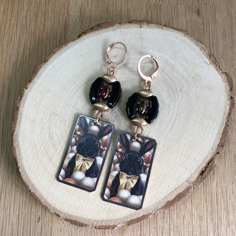 Konijnen oorbellen met paasei component van kralen voor Pasen - 69005.jpeg Konijnen oorbellen met paasei component van kralen voor Pasen