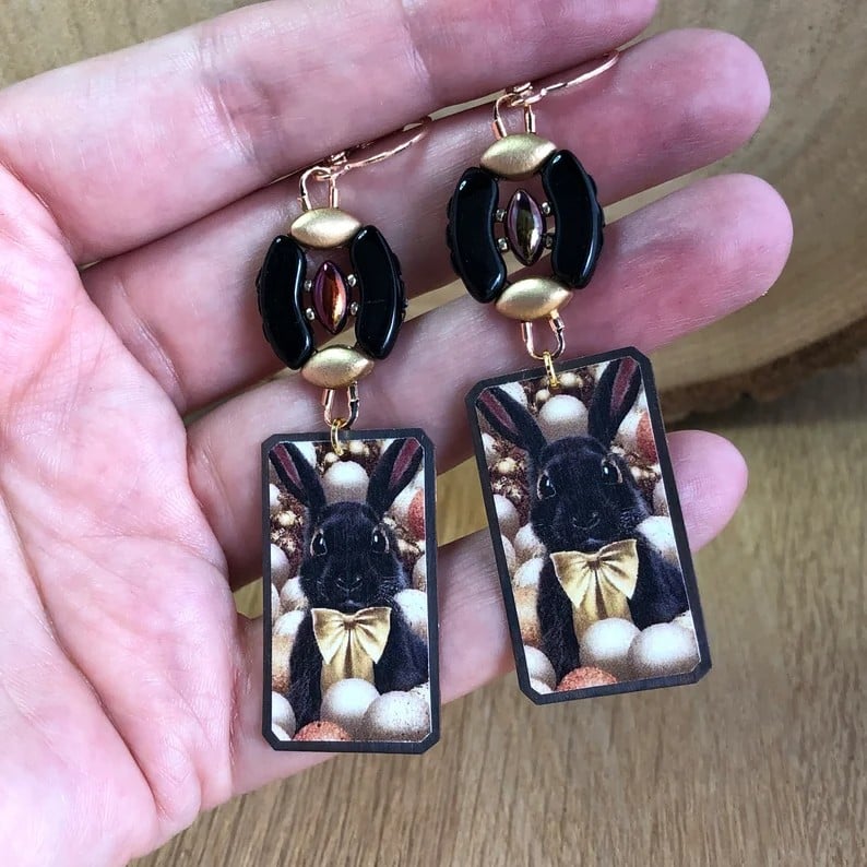 Konijnen oorbellen met paasei component van kralen voor Pasen - 69011.jpeg Konijnen oorbellen met paasei component van kralen voor Pasen