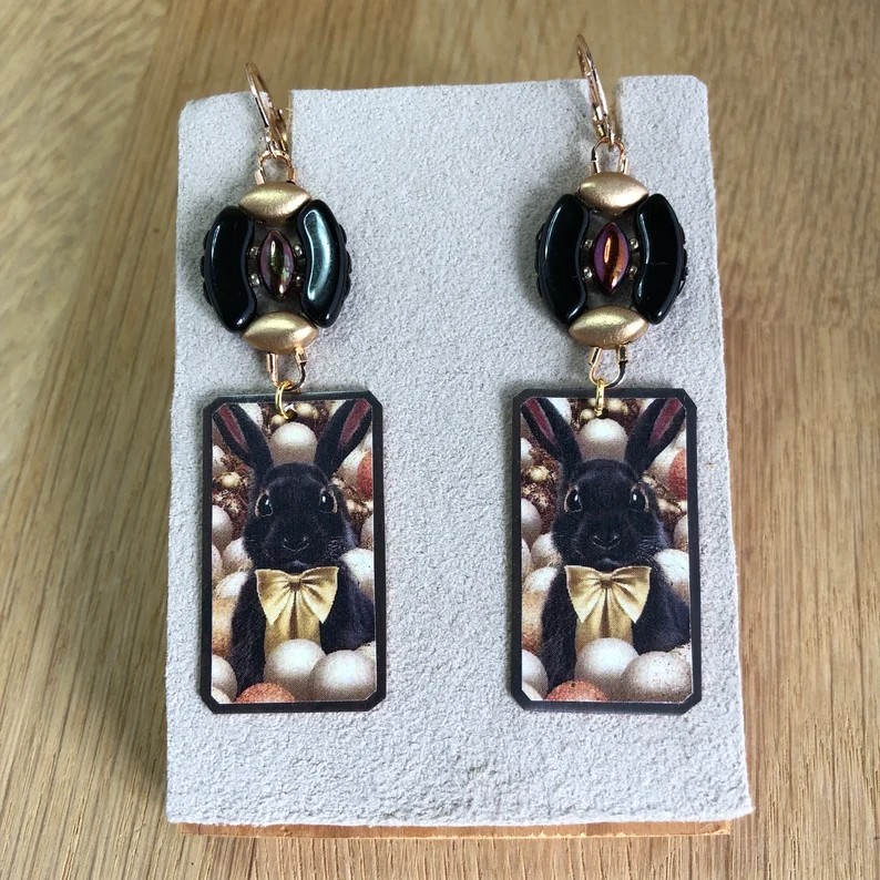 Konijnen oorbellen met paasei component van kralen voor Pasen - 69012.jpeg Konijnen oorbellen met paasei component van kralen voor Pasen