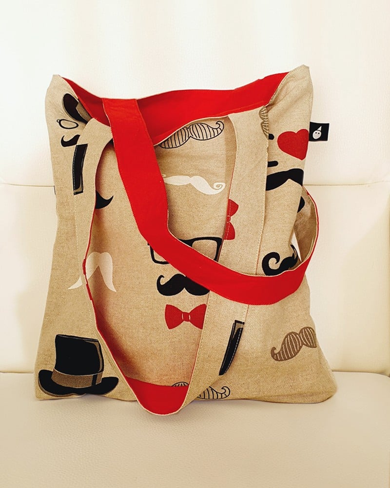 Dubbelzijdige tas met baard en kam design, 'Beard and Moustache' tote… - 139422 Dubbelzijdige tas met baard en kam design, 'Beard and Moustache' tote bag