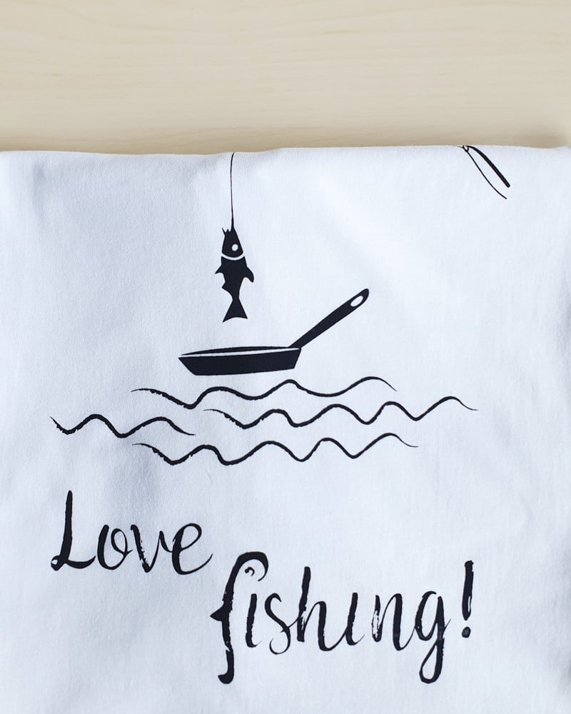 Hand bedrukt, wit katoenen t-shirt, grappig vissen design, "Love Fish… - 136674 Hand bedrukt, wit katoenen t-shirt, grappig vissen design, "Love Fishing", men's, extra extra large
