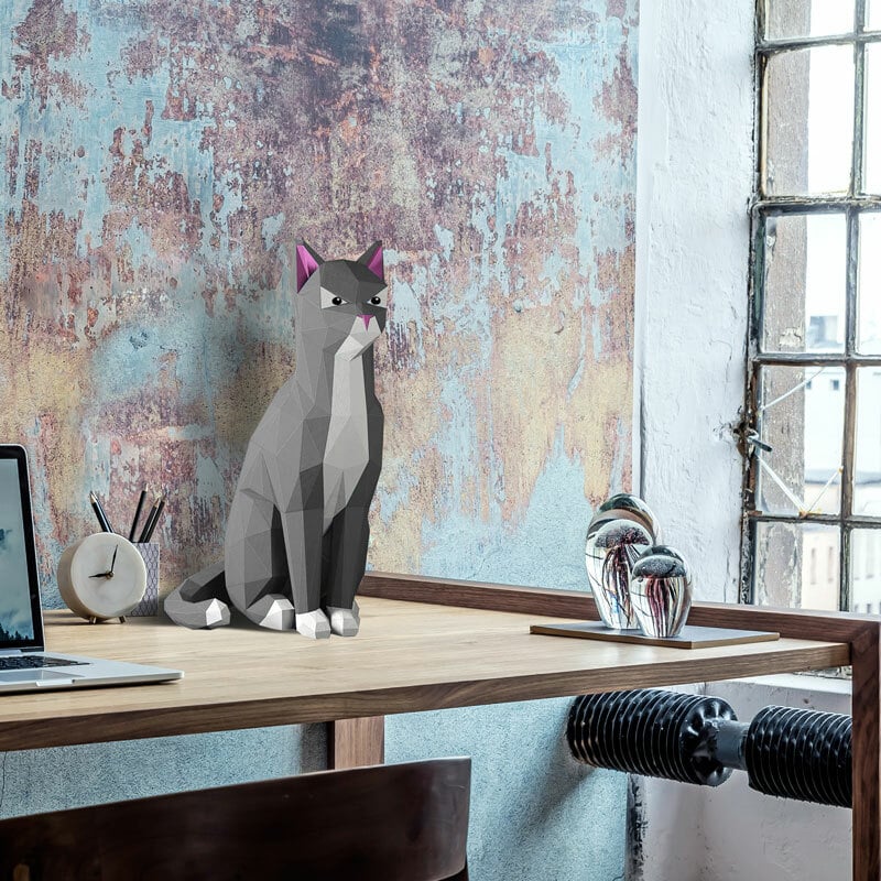 DIY pakket Kat – Grijs – compleet knutselpakket met snijmat, liniaal, vouwbeen, mesje