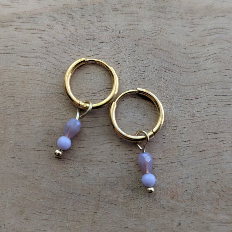 Oorringen stainless steel met paarse hangers