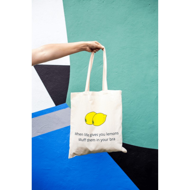 Katoenen tas – When life gives you lemons stuff them in your bra - 119253 Katoenen tas – When life gives you lemons stuff them in your bra