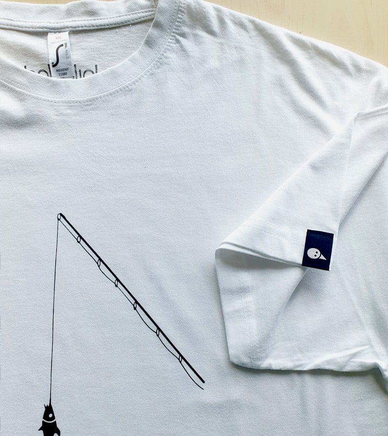 Hand bedrukt, wit katoenen t-shirt, grappig vissen design, "Love Fish… - 136676 Hand bedrukt, wit katoenen t-shirt, grappig vissen design, "Love Fishing", men's, extra extra large