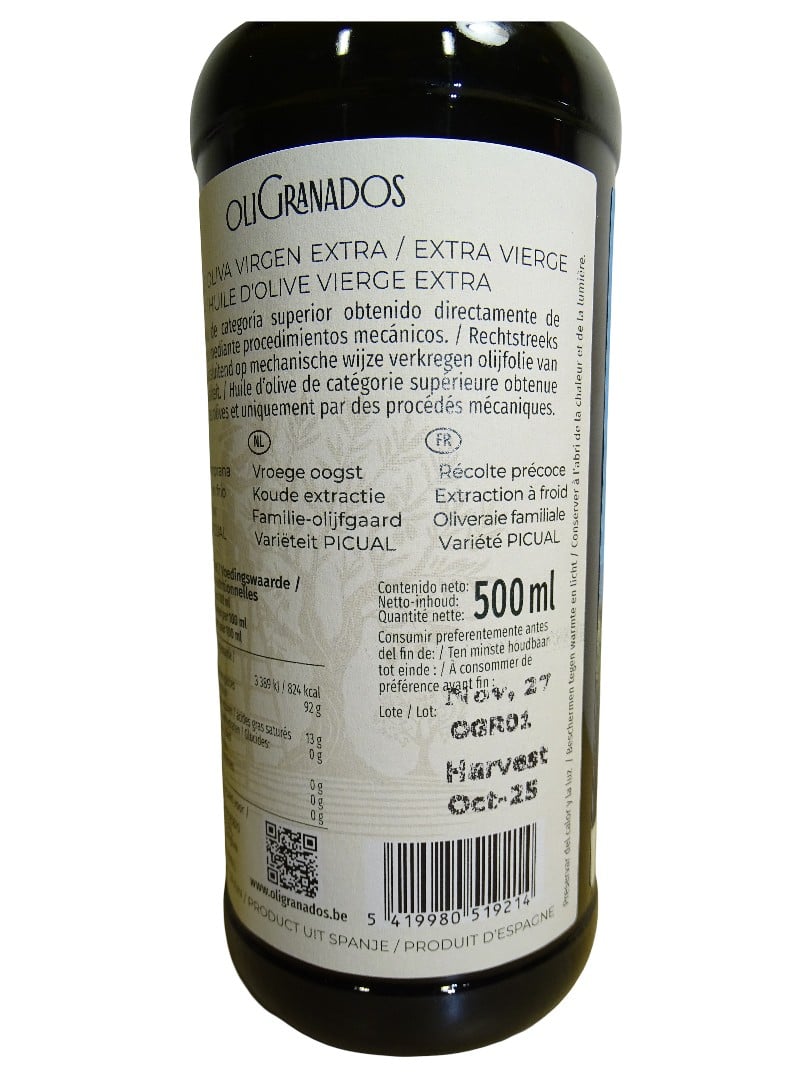 NIEUWE OOGST Nov 2025 – Extra Vierge Olijfolie van Onze Onze Familie Olijfboomgaard, Vroege Oogst, Koude Extractie, Picual-Variëteit, 500mL – Spaanse Olijfolie