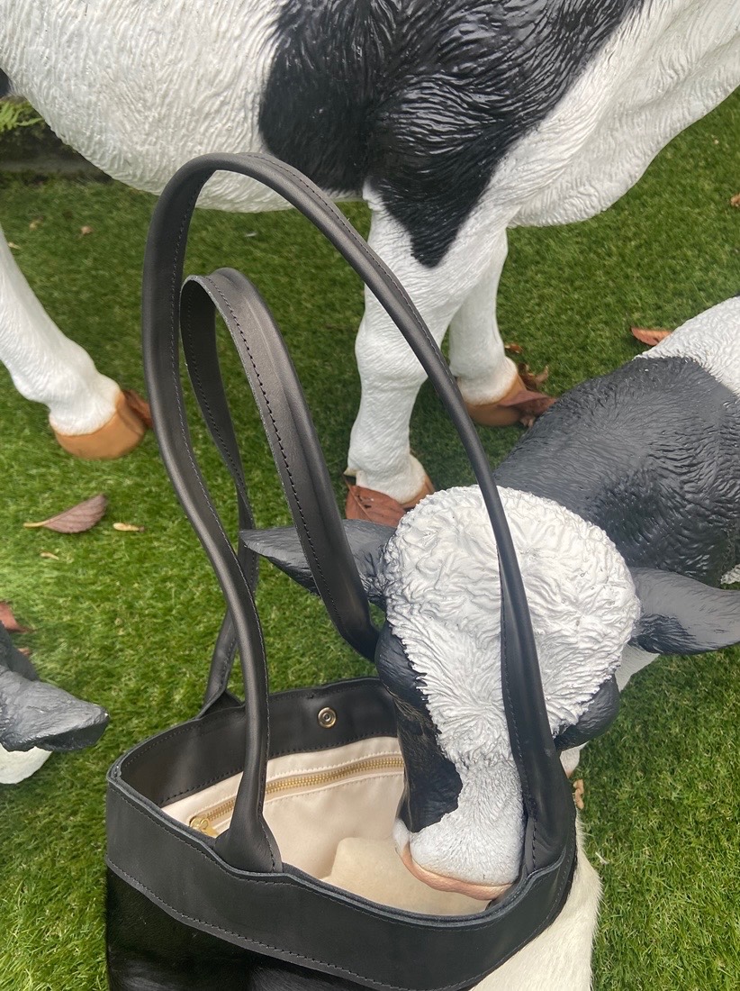 Leren totebag paarse roos