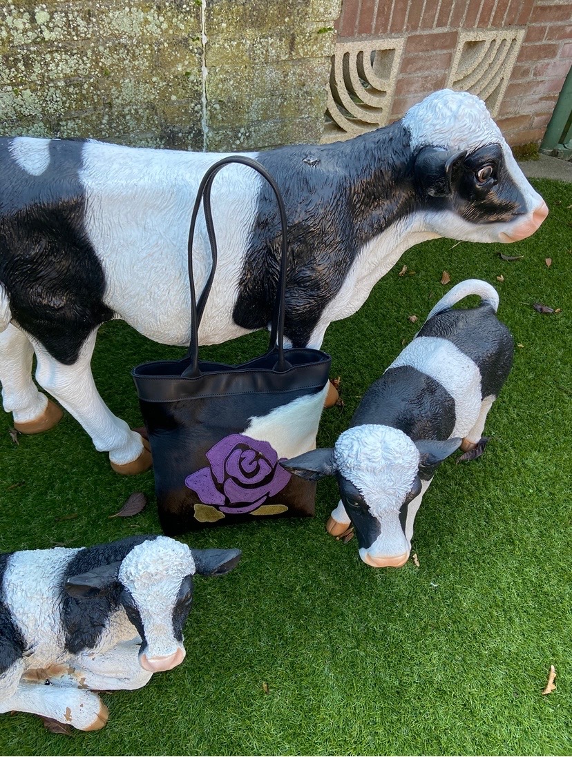 Leren totebag paarse roos