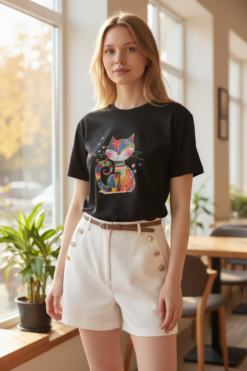 Kunst ontmoet kattenliefde – Het statement-shirt voor creatieve vro… - 124664 Kunst ontmoet kattenliefde – Het statement-shirt voor creatieve vrouwen