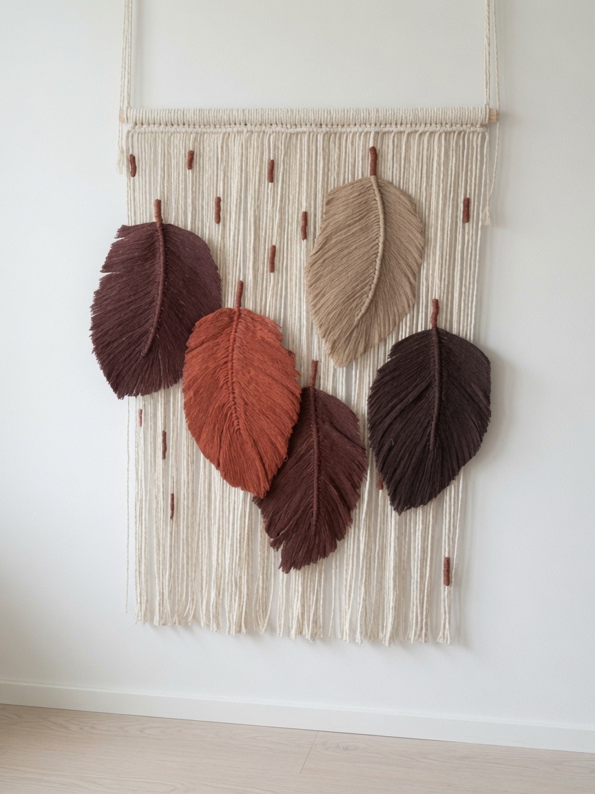 Macramw wandhanger met bladeren - 143918 Macramw wandhanger met bladeren