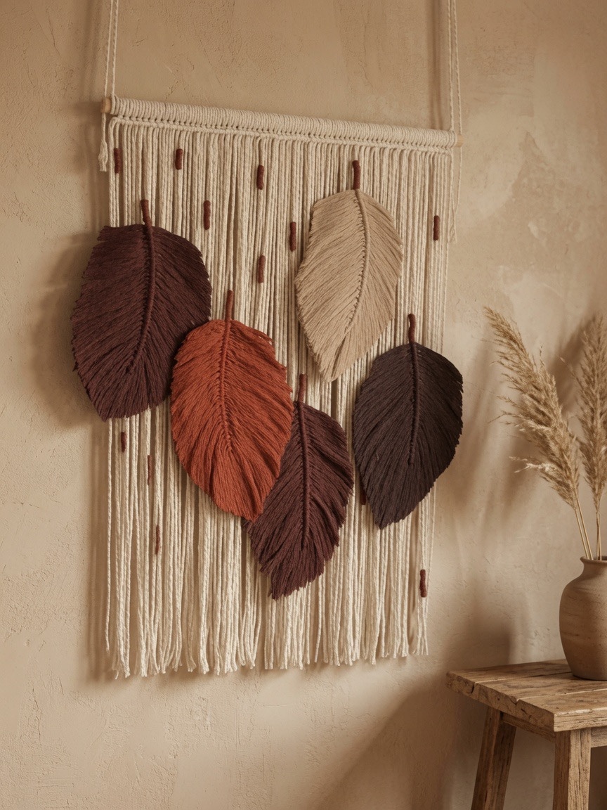 Macramw wandhanger met bladeren - 143919 Macramw wandhanger met bladeren