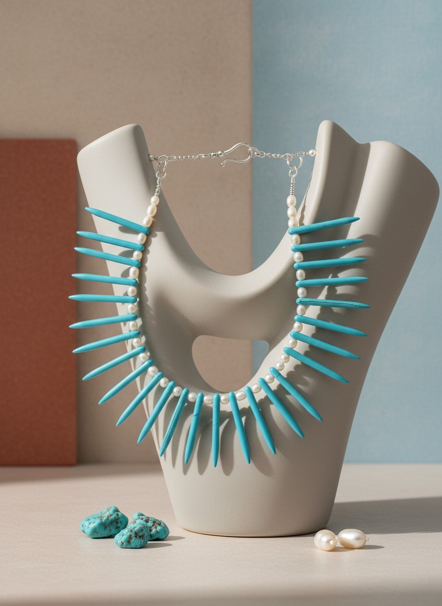 Turkoois en zoetwaterparels ketting - 128912 Turkoois en zoetwaterparels ketting