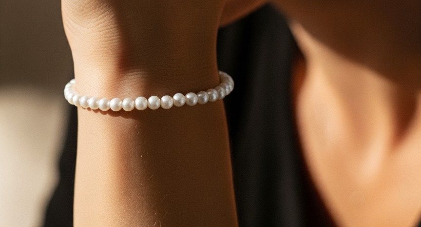 Witte Preciosa parelarmband – roestvrijstalen sluiting