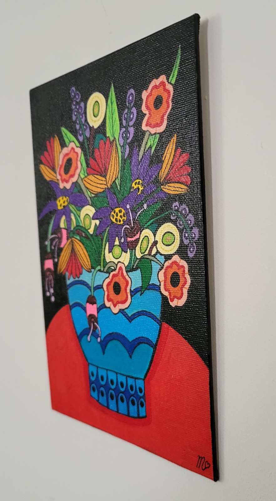 Canvas 21x15 'De blauwe bloempot' origineel acryl schilderij - 152178 Canvas 21x15 'De blauwe bloempot' origineel acryl schilderij