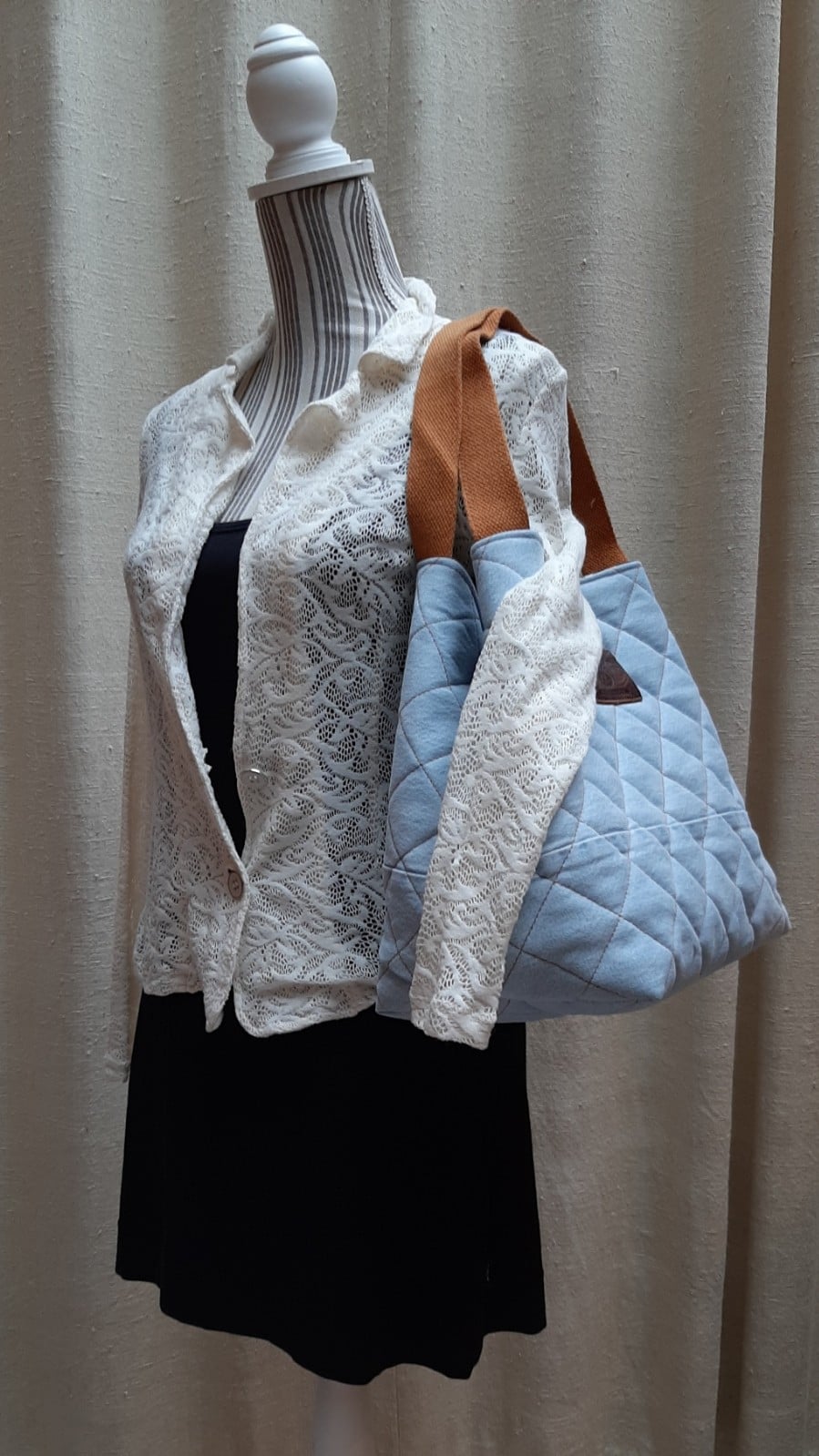 Quilted denim schoudertas / totebag - 131270 Quilted denim schoudertas / totebag op bestelling (out of stock)