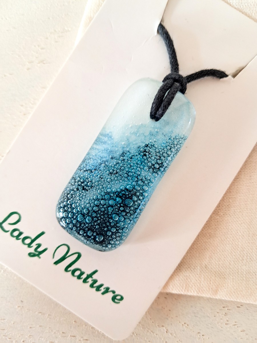 Oceaan - zee hanger ketting: handgemaakt blauw wit glazen zeesieraad, op zee geïnspireerd betekenisvol cadeau