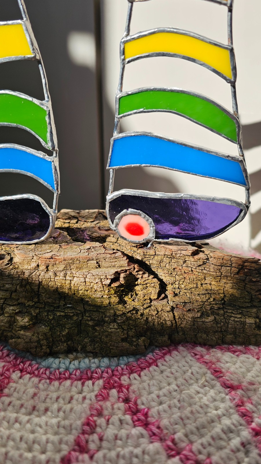 Rainbow socks. Glas in lood/tiffany. Interieur object. Uniek