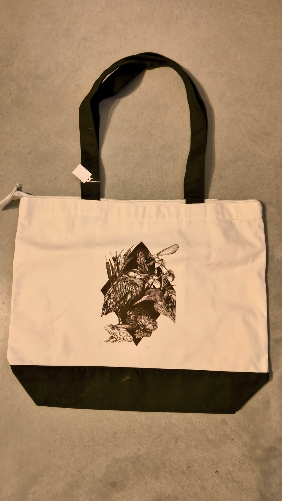 Tote bag met reigers en waterlelies – natuurillustratie