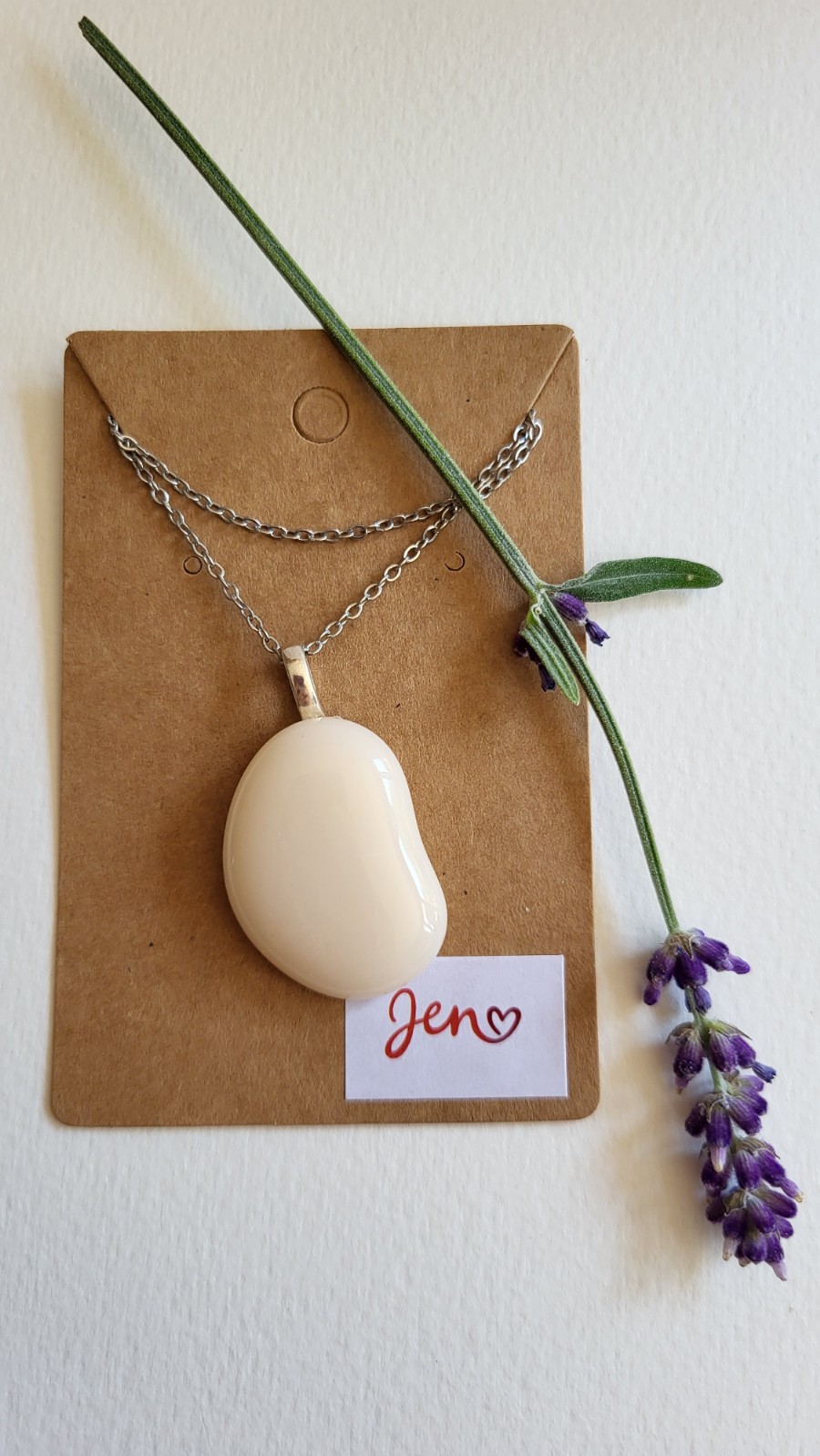 RVS ketting met uniek "Roze Boon" glas hanger - 140627 RVS ketting met uniek "Roze Boon" glas hanger