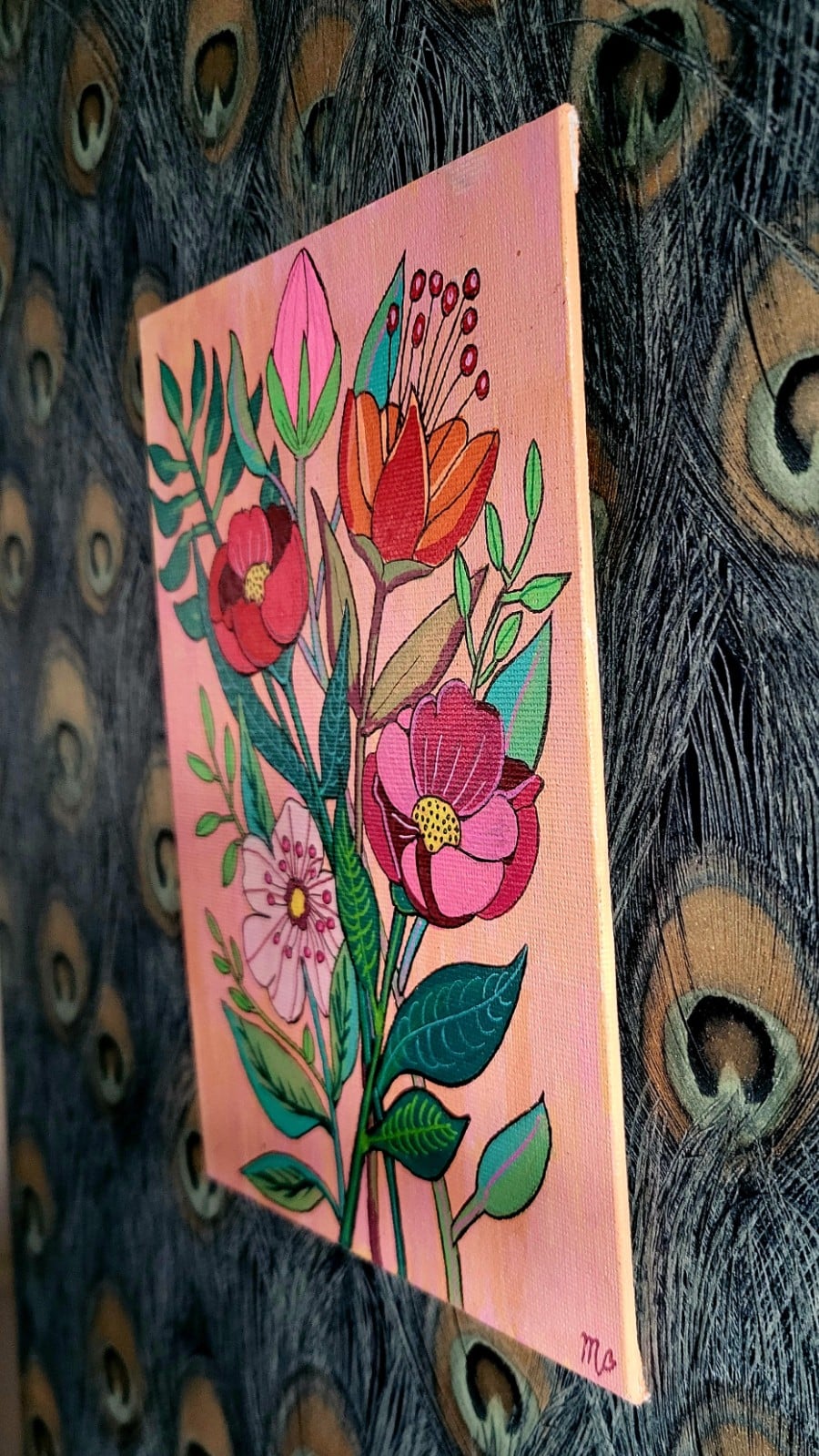 Canvas 'Boeket bloemen' origineel acryl schilderij 21x15 - 150551 Canvas 'Boeket bloemen' origineel acryl schilderij 21x15