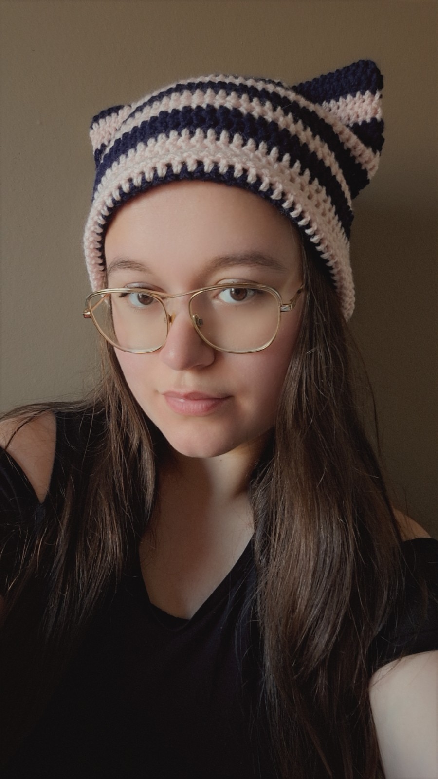 Gehaakte muts | Donkerblauw en lichtroze