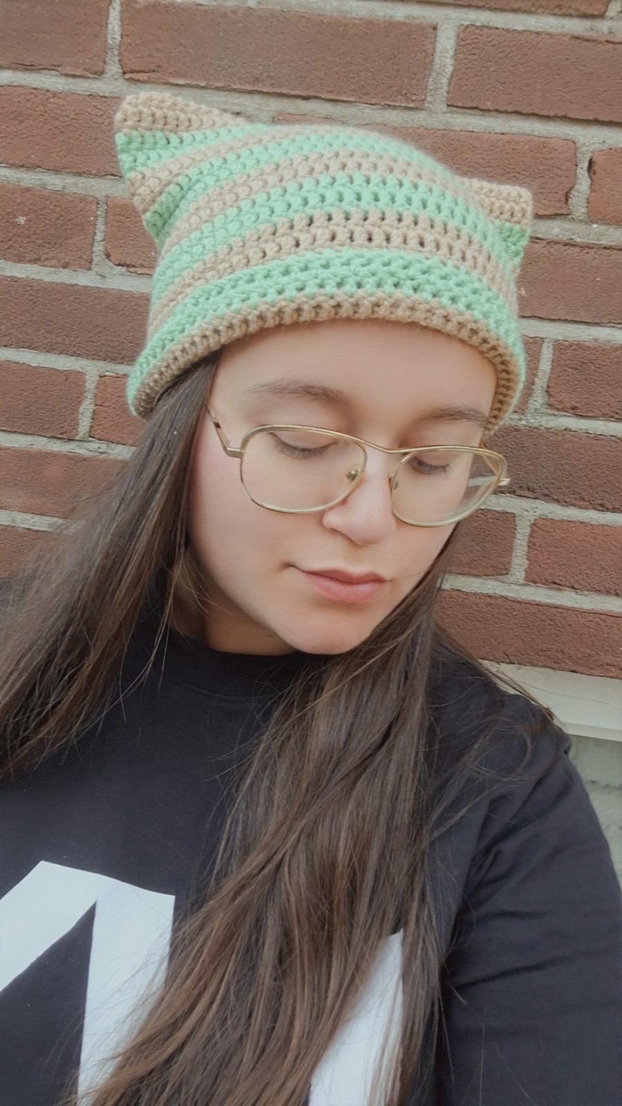 Gehaakte muts 'Tan & peppermint' - 47573.jpeg Gehaakte muts | Beige en mintgroen