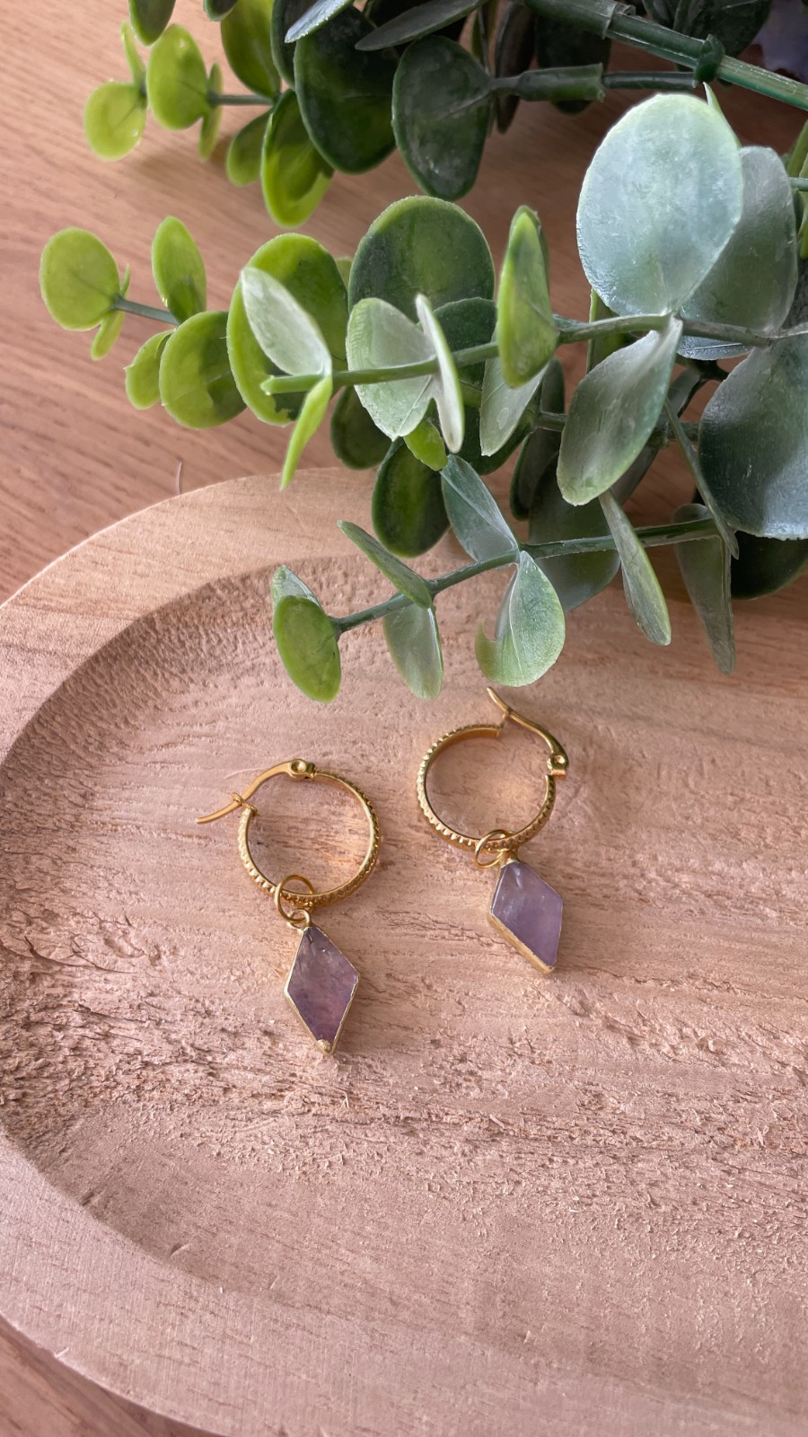 Oorbellen Amethist ruit