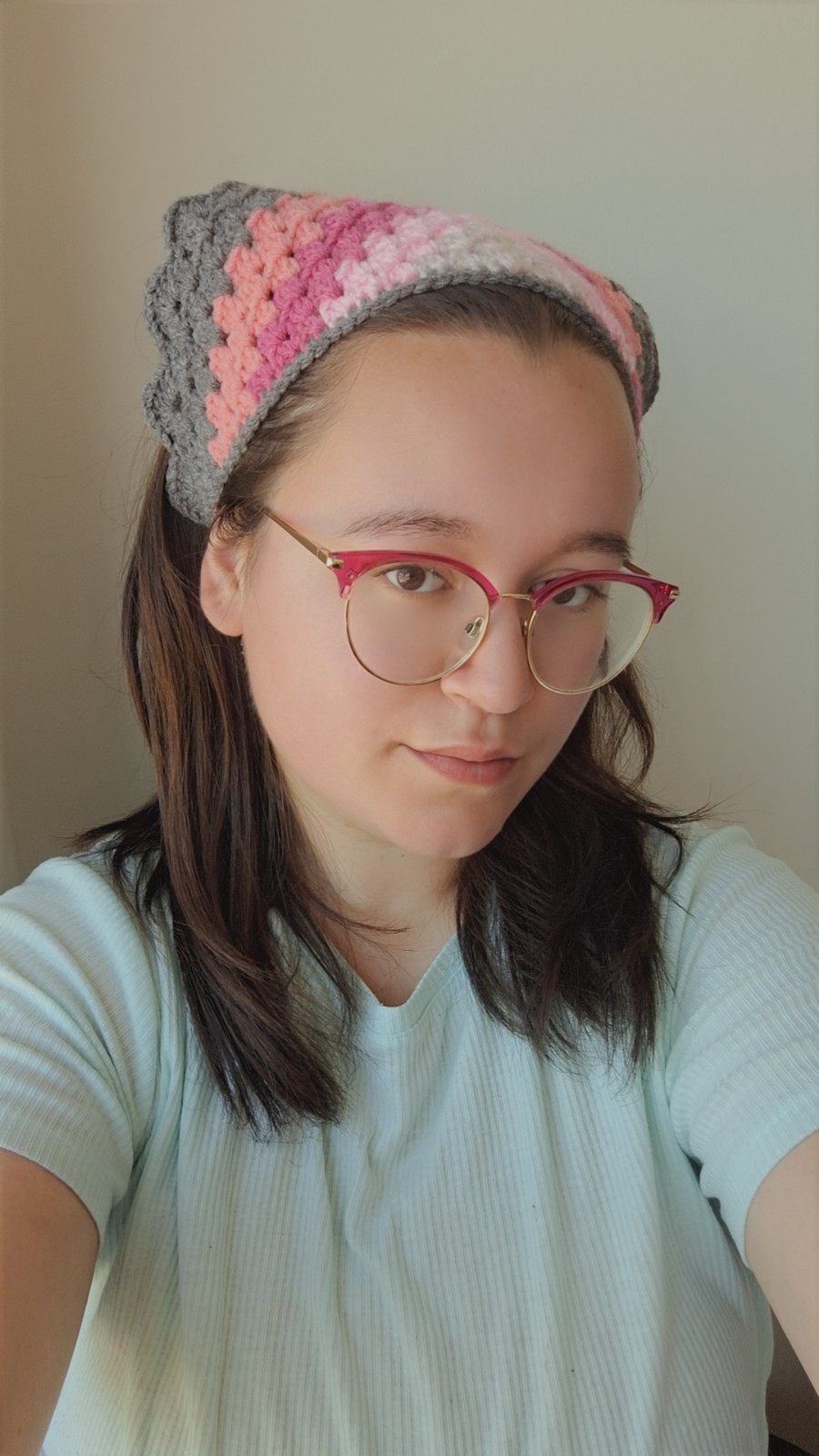 Gehaakte bandana 'Grijs & rozetinten' - 89924 Gehaakte bandana 'Grijs & rozetinten'