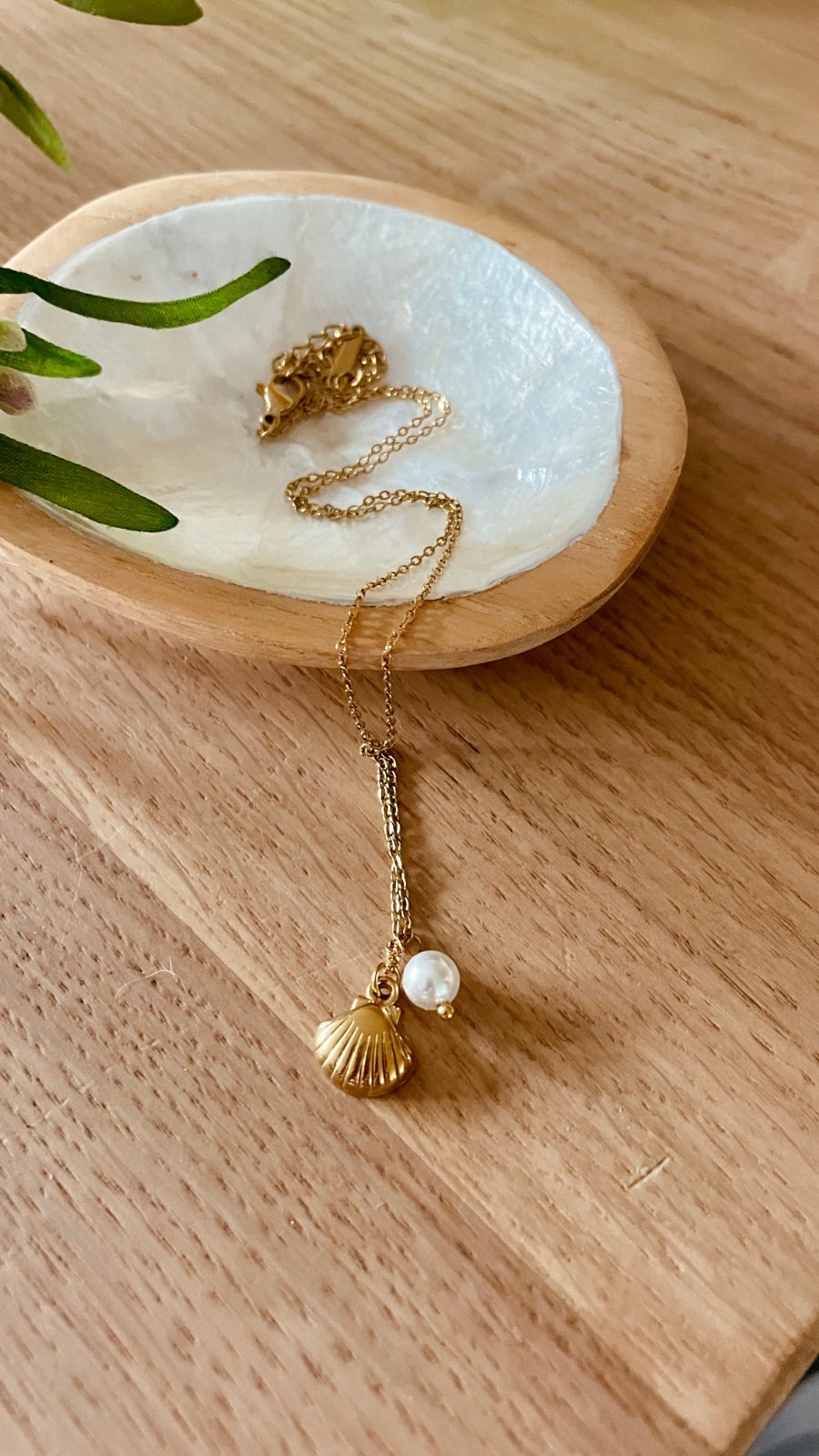 Gouden ketting met schelp & parel – 316L roestvrij staal - 96247 Gouden ketting met schelp & parel – 316L roestvrij staal