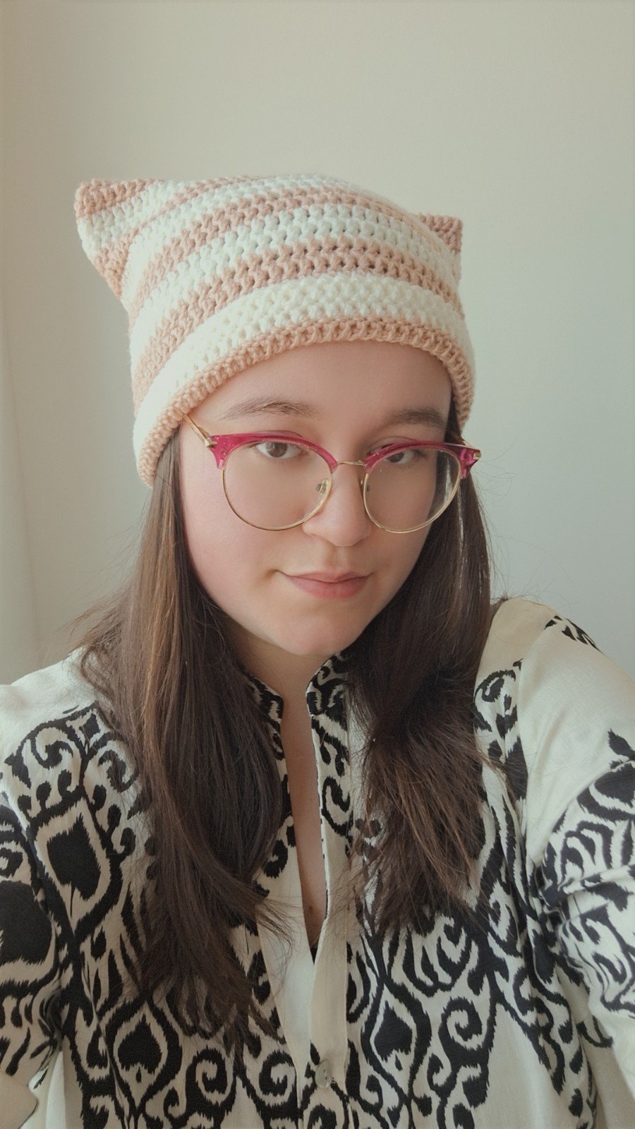 Gehaakte muts | Crème en poeder roze - 105364 Gehaakte muts | Crème en poeder roze