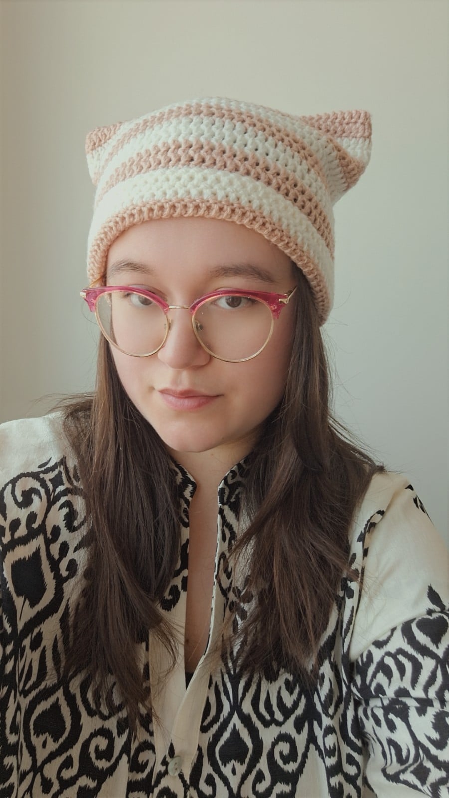 Gehaakte muts | Crème en poeder roze - 105369 Gehaakte muts | Crème en poeder roze