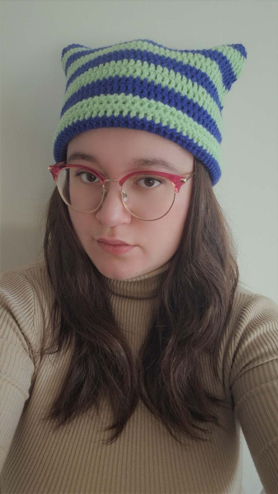 Gehaakte muts | Kobaltblauw en lichtgroen
