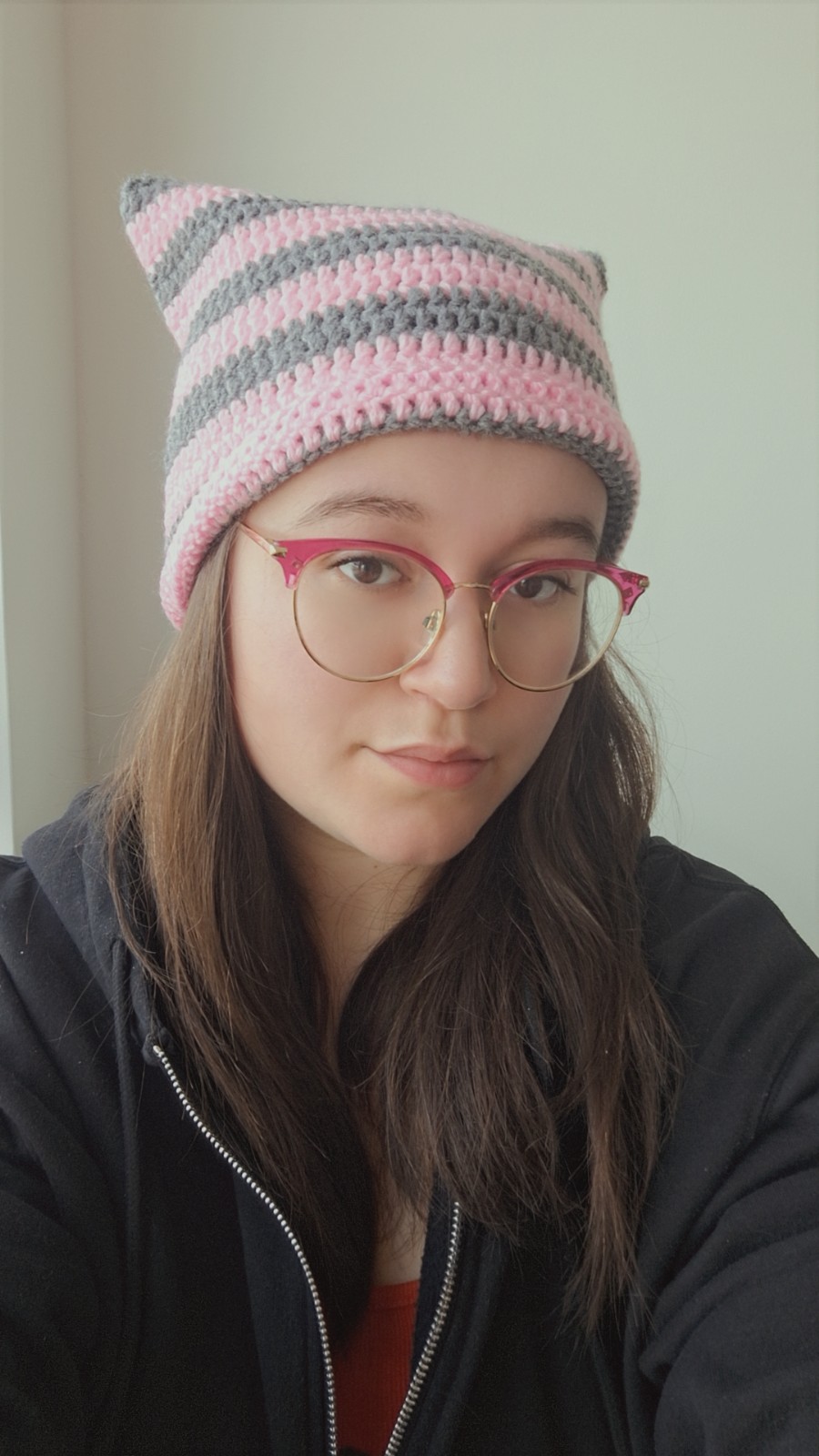 Gehaakte muts | Lichtroze en donkergrijs