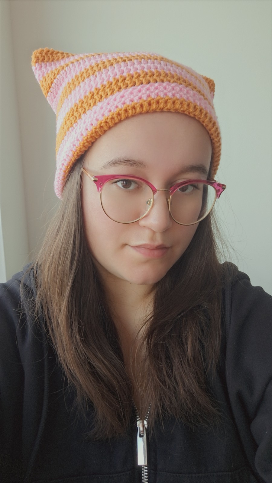 Gehaakte muts | Lichtroze en oranje