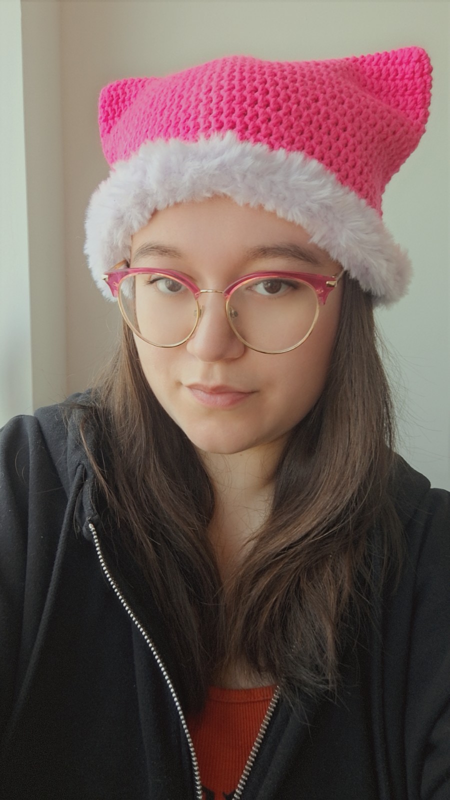 Gehaakte muts met imitatiebont | Neon roze en lila