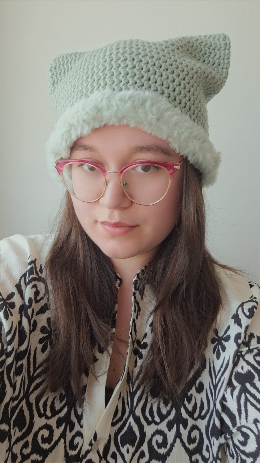 Gehaakte muts met imitatiebont | Sagegroen - 105337 Gehaakte muts met imitatiebont | Sagegroen