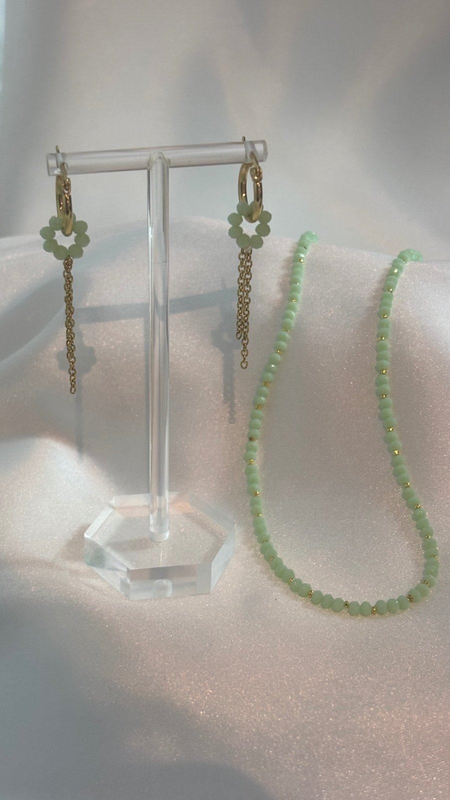 Mint Blossom Stainless Steel Set – Handgemaakte Mintgroene Ketting … - 102989 Mint Blossom Stainless Steel Set – Handgemaakte Mintgroene Ketting & Oorbellen