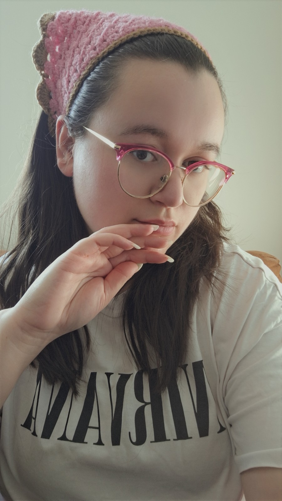 Gehaakte bandana | Lichtroze en lichtbruin - 118491 Gehaakte bandana | Lichtroze en lichtbruin