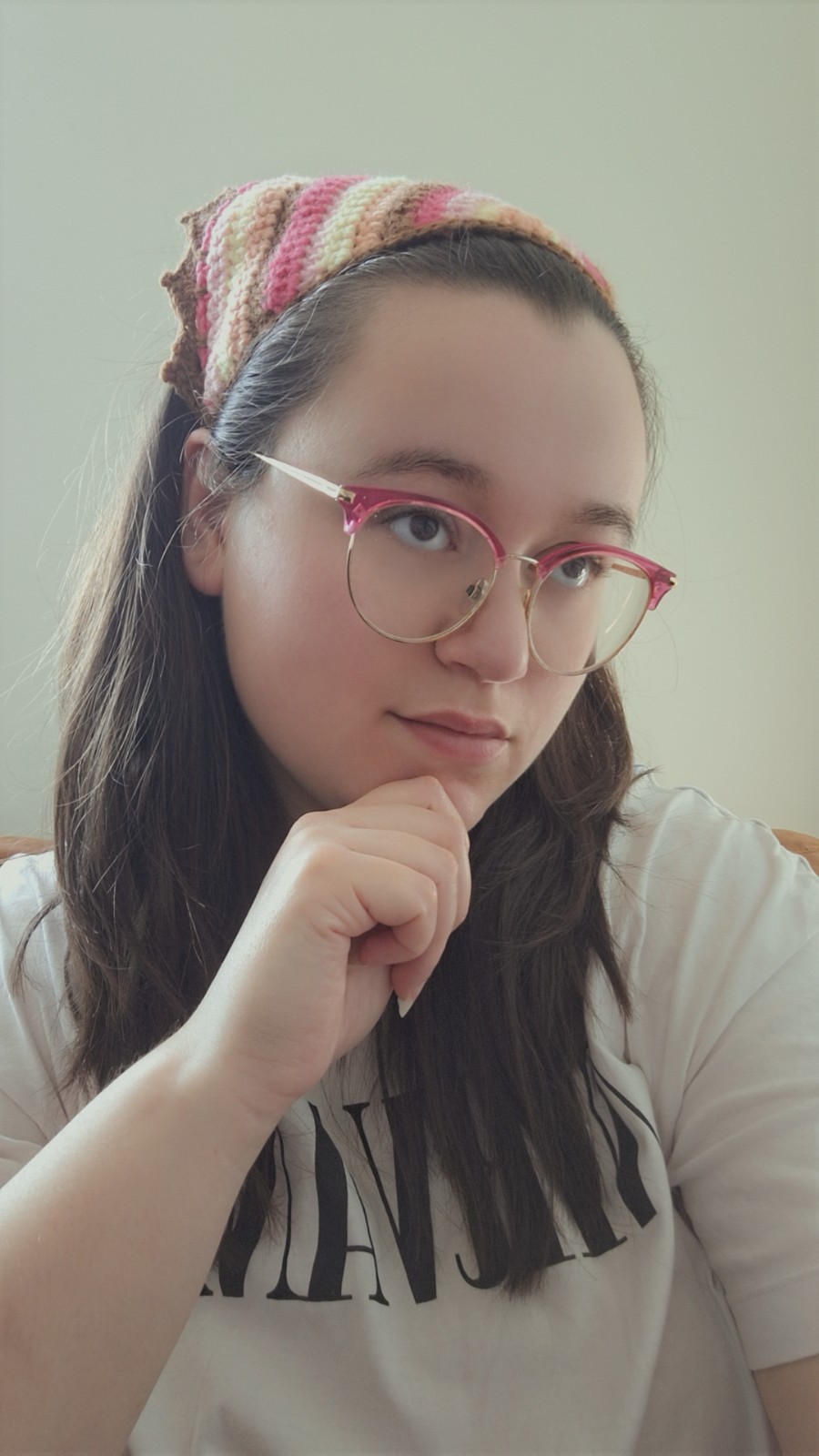 Gehaakte bandana | Perzikoranje, pastel geel, lichtroze, knalroze en … - 118531 Gehaakte bandana | Perzikoranje, pastel geel, lichtroze, knalroze en lichtbruin