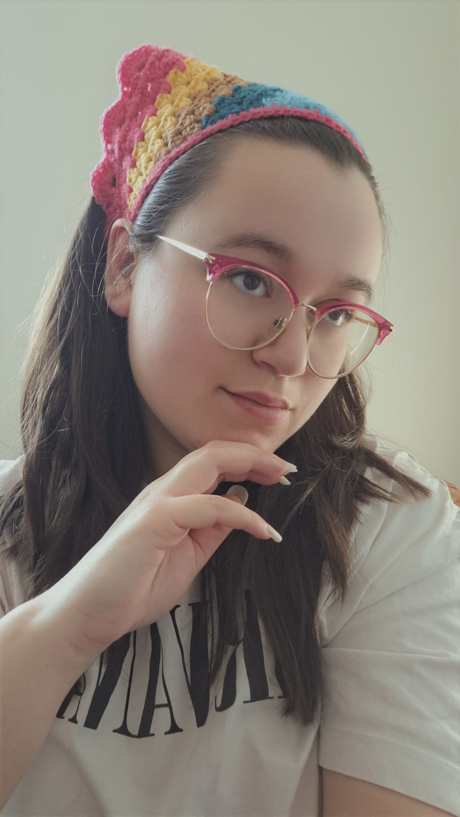 Gehaakte bandana | Turquoise, petrol, lichtbruin, geel en knalroze