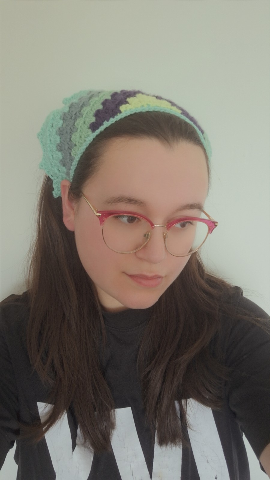 Gehaakte bandana | Limegroen, donkerpaars, eucalyptus, grijsblauw en mintgroen