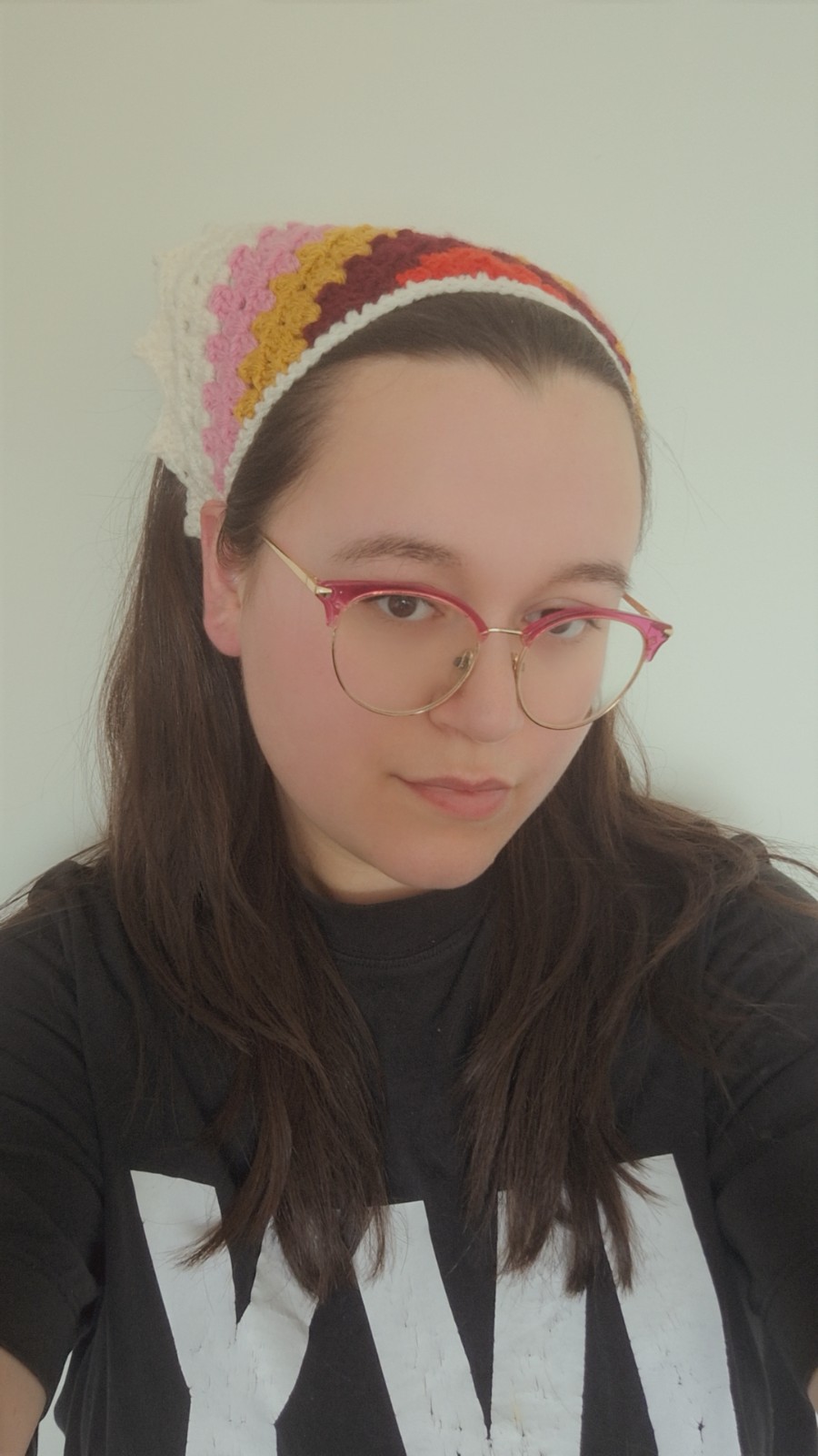 Gehaakte bandana | Rood, wijnrood, okergeel, roze en crème