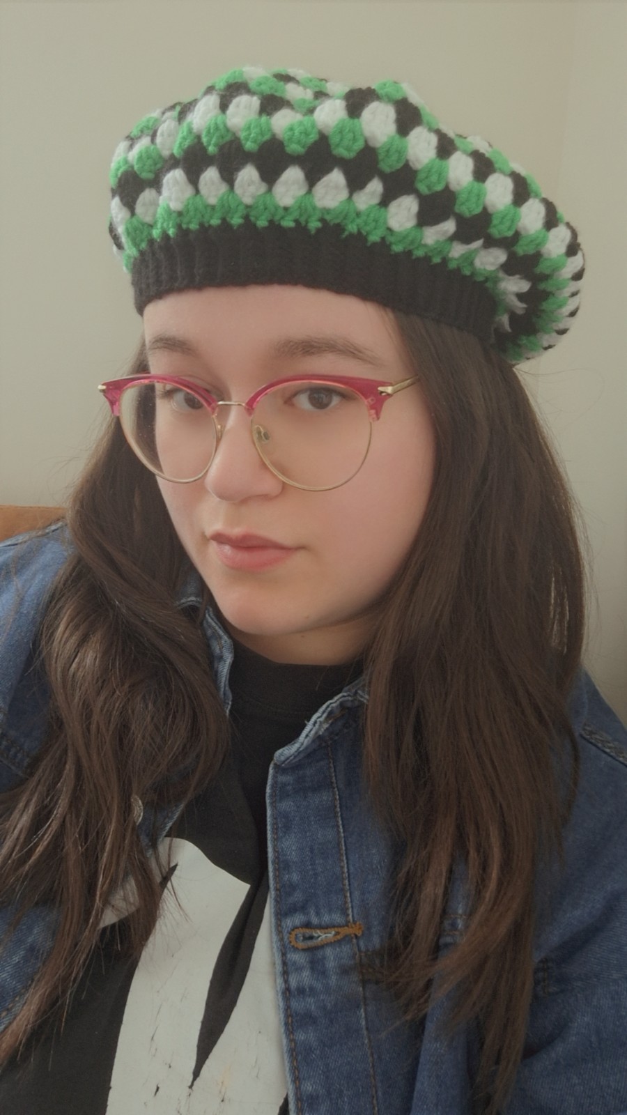 Gehaakte beret | Zwart, wit en groen