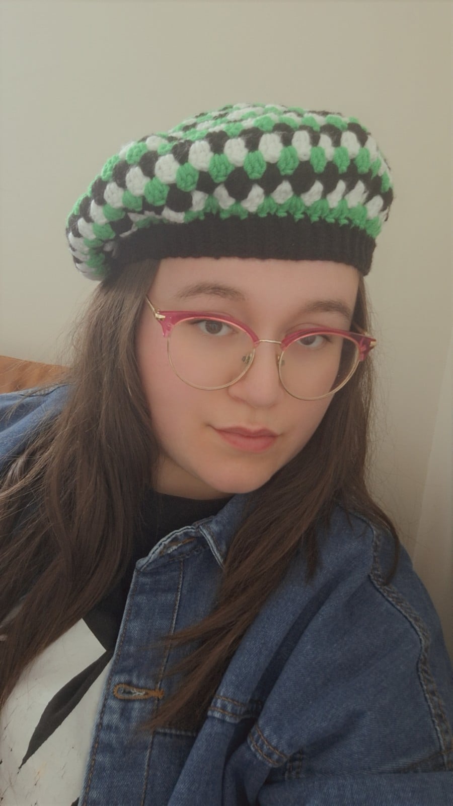 Gehaakte beret | Zwart, wit en groen